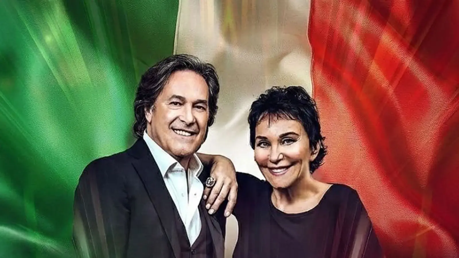 Foto für die Veranstaltung Ricchi e Poveri Tour 26/27 mit dem Foto der beiden Künstler und der italienischen Flagge im Hintergrund