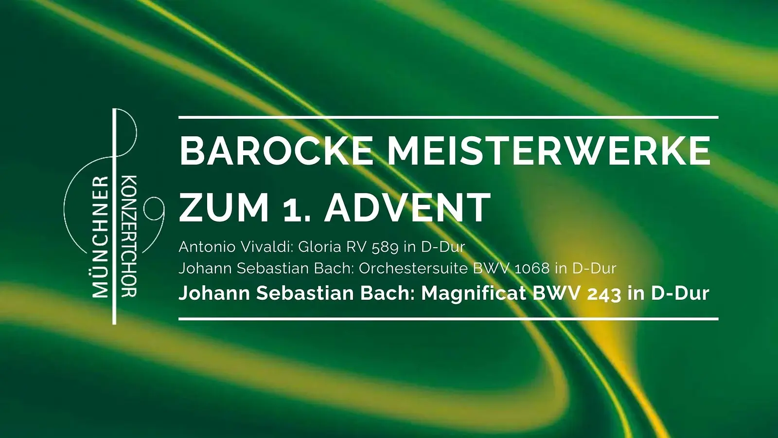 Artwork mit grünem Hintergrund und Schrifzug "Barocke Meisterwerke zum 1. Advent"