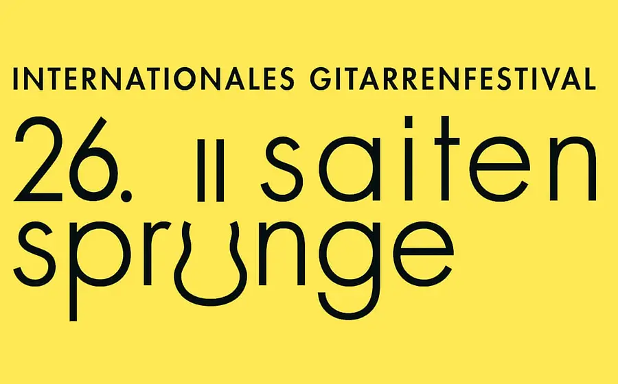 Plakat des Internationale Gitarrenfestivals in gelb mit schwarzer Aufschrift 26. II Saitensprünge