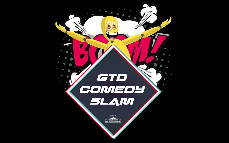 Grafik in schwarz mit Aufschrift GTD Comedy Slam