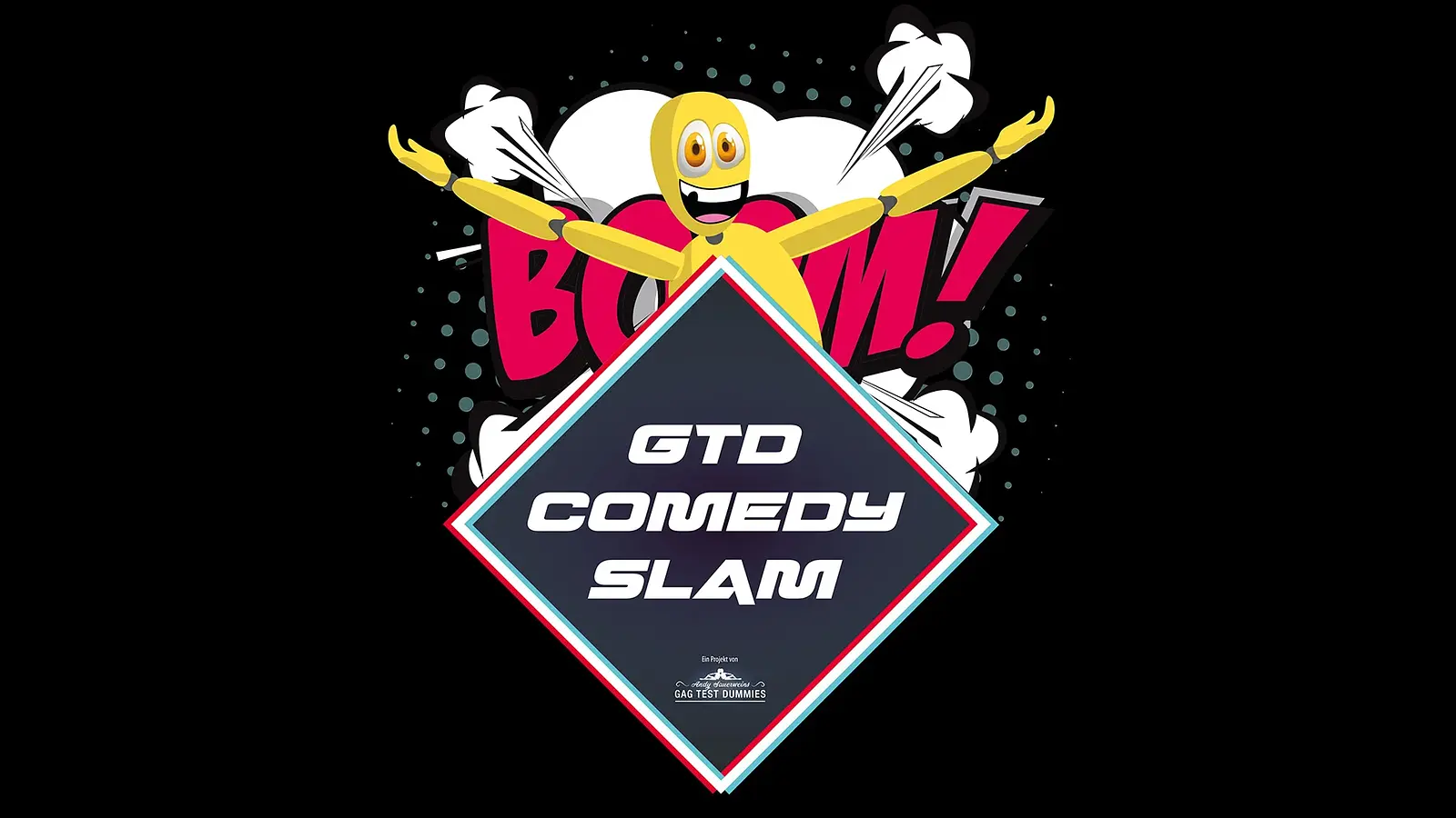 Grafik in schwarz mit Aufschrift GTD Comedy Slam