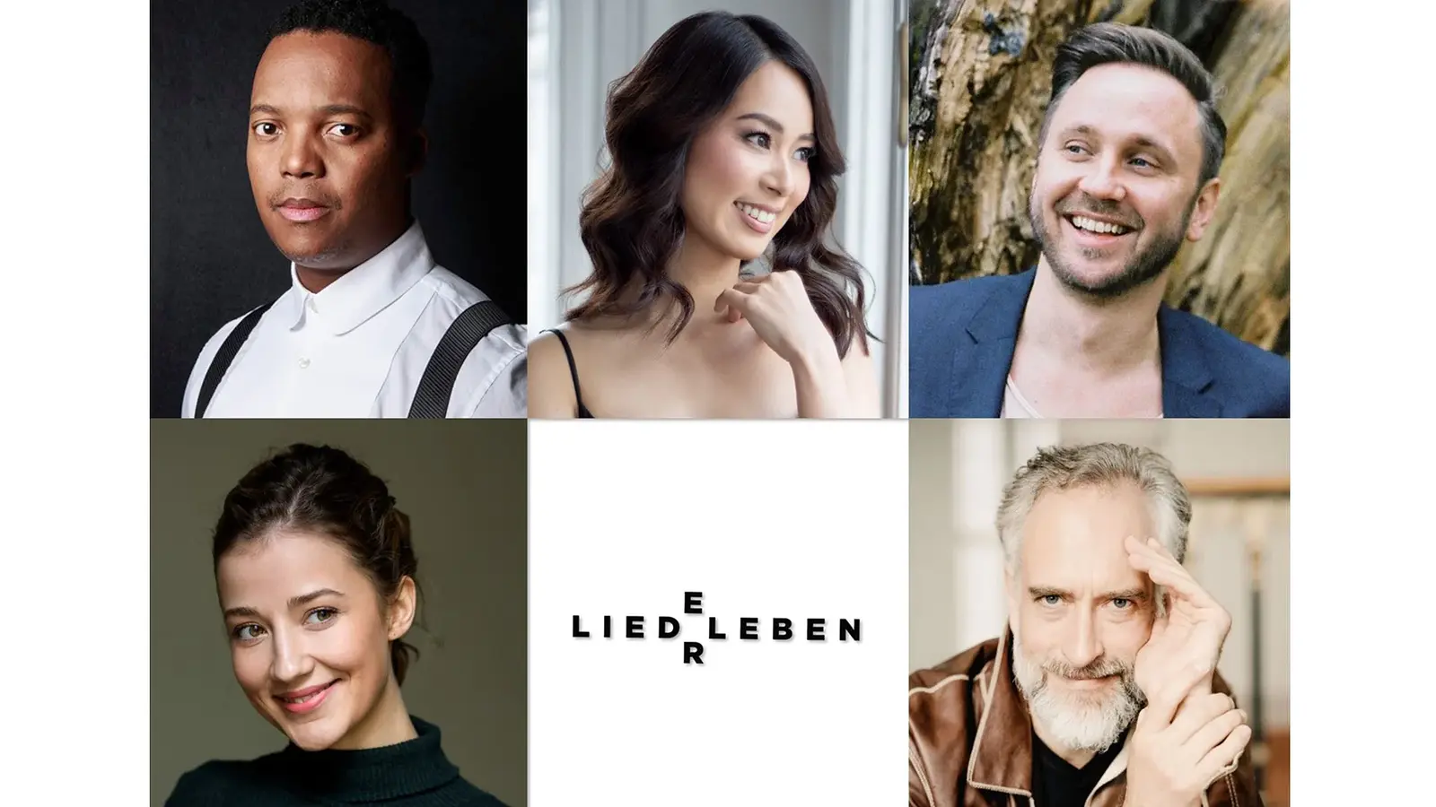Eine Collage aus fünf Portraits der Künstler aus der Veranstaltungsreihe Liederleben