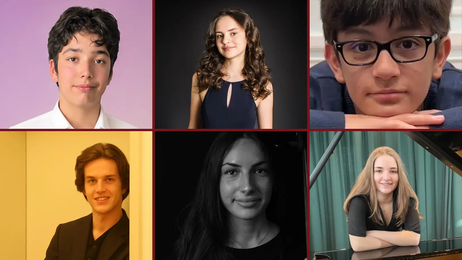 Collage aus sechs Fotos der Künstler*innen Kian Shokri, Helena Belgardt, Jonas Theuer, Julius Egensperger, Anna Meipariani und Henriette Bendel