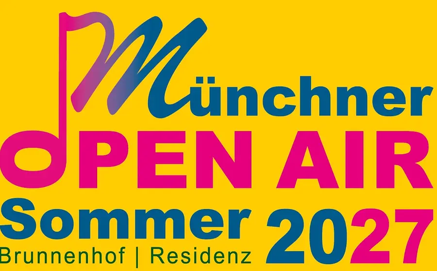 Plakat für das Event Münchner Open Air Sommer mit einer Typografie in Blau und Rosa auf gelbem Hintergrund
