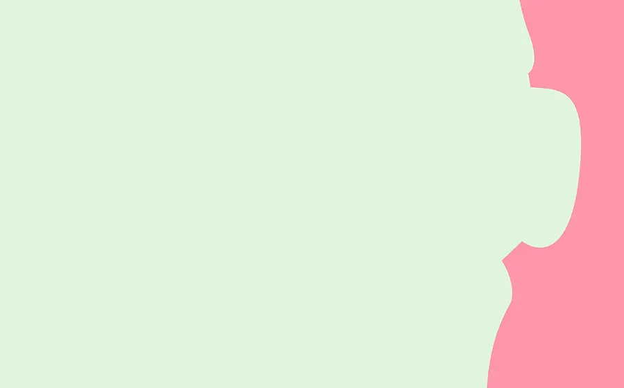 Abstrakte Grafik in Hellgrün und Rosa mit organischen, geschwungenen Formen am rechten Bildrand.