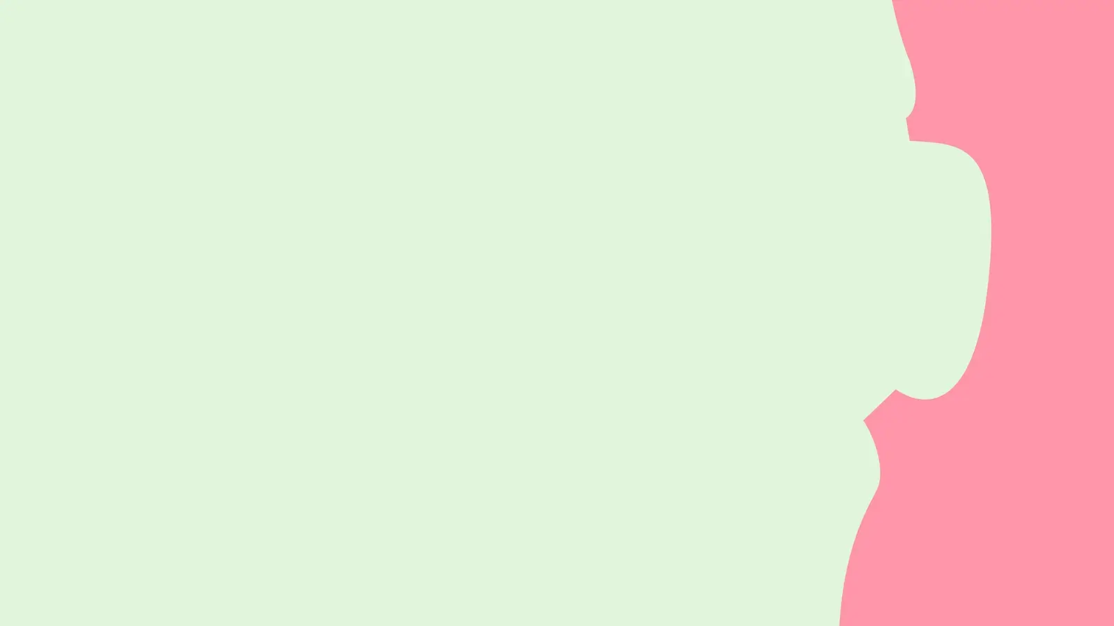 Abstrakte Grafik in Hellgrün und Rosa mit organischen, geschwungenen Formen am rechten Bildrand.